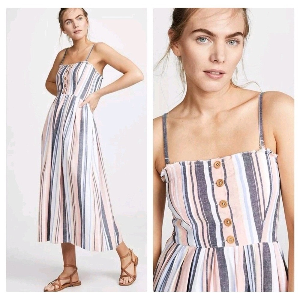 Free People Lilah Striped Cotton Button Front Convertible Strap Sundress, Sz XS